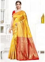 Top Dyed Silk Yellow Traditional Wear Weaving Saree